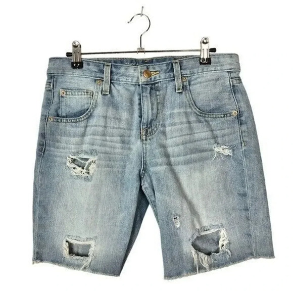 Mossimo Light Blue Wash Distressed Denim Bermuda Shorts 2 - Picture 1 of 3